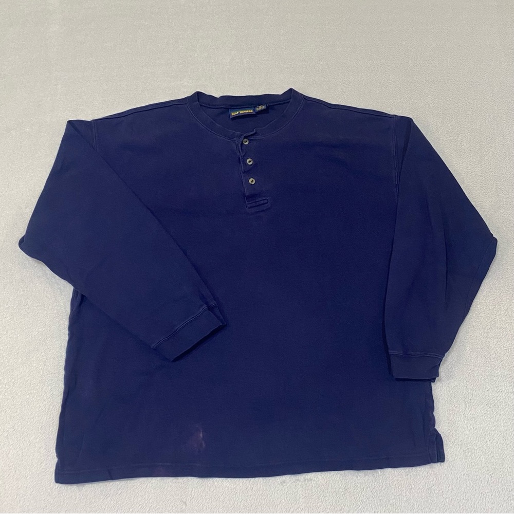 Gulf Traders VTG Mens XLarge Black Henley TShirt Knit 100% Cotton Long Sleeve